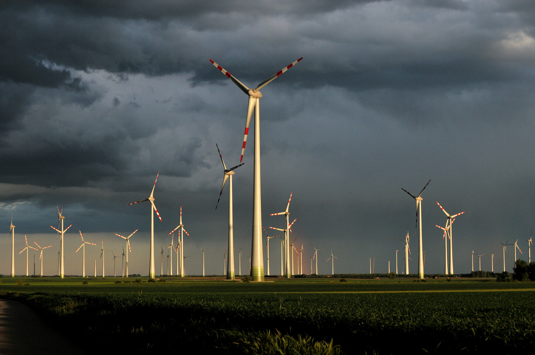 Bild von Windkraftanlagen auf einem Feld