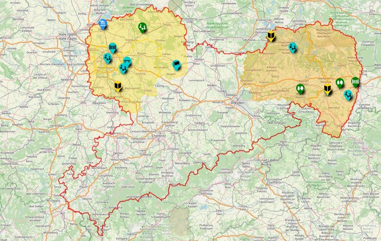 Karte von Sachsen. Übersicht der Projekte