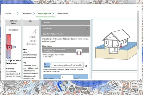 Ausschnitt des online Tools Flood-Bi zur Hochwassereigenvorsorge