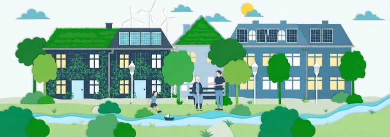 individuelle Grafik des Kompetenzzentrum Klima; blau-grüne Kommune