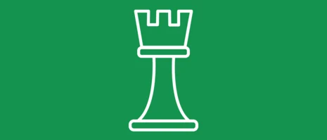 Weißes Piktogramm auf grünem Hintergrund: Schachfigur