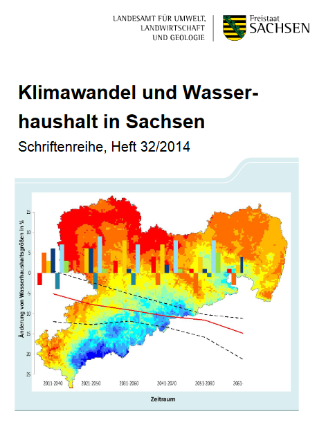 Titelseite der Publikation Klimawandel und Wasserhaushalt mit Karte und Diagramm