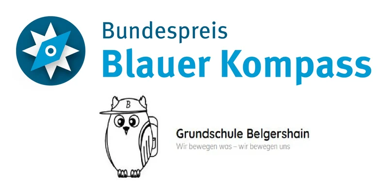 Logo Blauer Kompass und Logo der Grundschule Belgershain