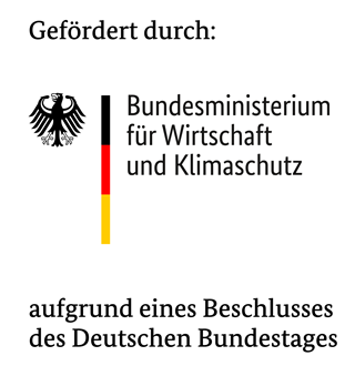 Logo vom Bund mit Text "gefördert durch: Bundesministerium für Wirtschaft und Klimaschutz aufgrund eines Beschlusses des Deutschen Bundestages"