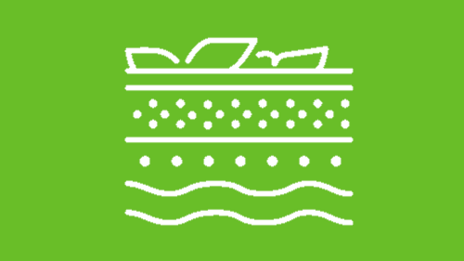 Piktogramm das mit weißen Linien und Punkten auf grünem Hintergrund unterschiedliche Bodenschichten andeutet